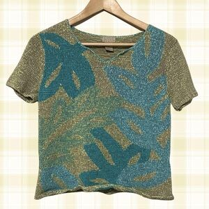 Leaf Patterned Green and Blue Women's Top